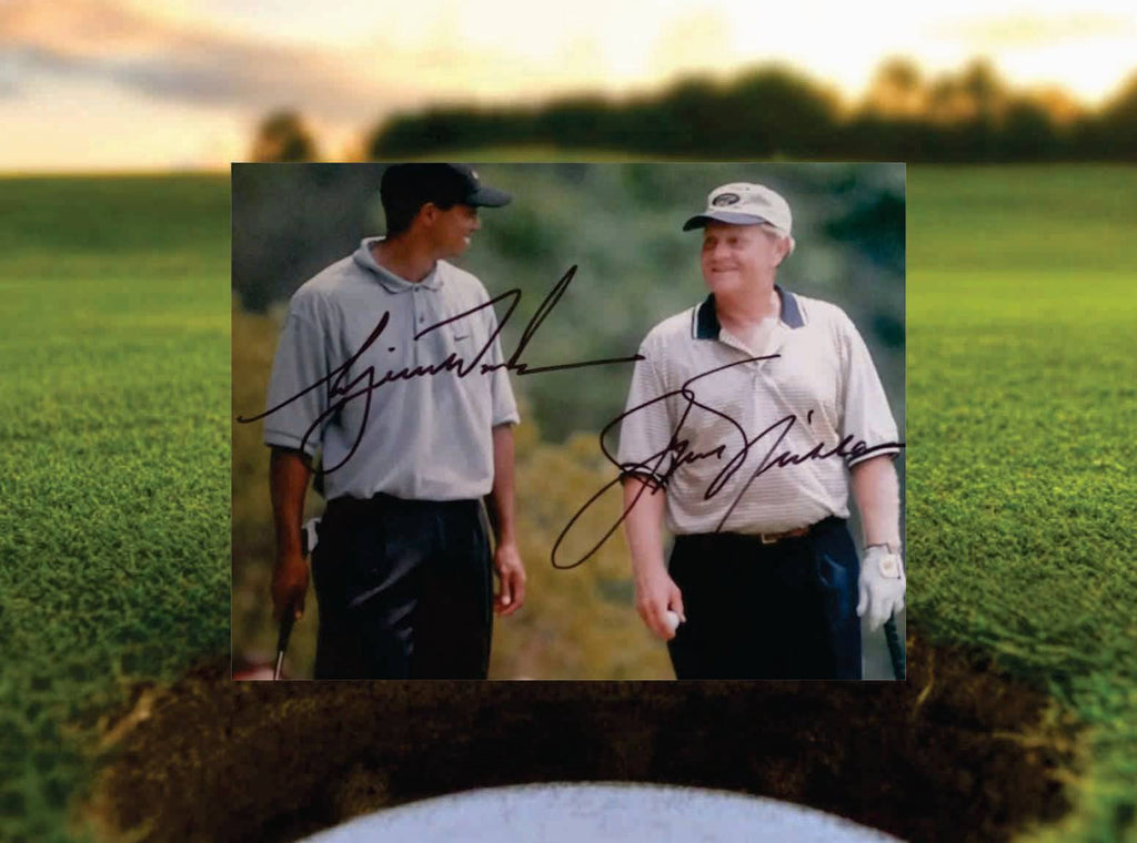 Jack Nicklaus and Tiger Woods 8 x 10 photo signed with proof