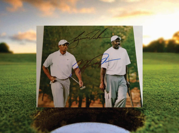 Michael Jordan and Tiger Woods 8 x 10 photo signed with proof - Awesome Artifacts 