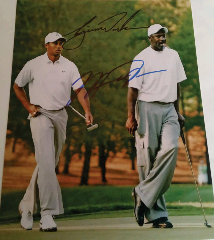 Michael Jordan and Tiger Woods 8 x 10 photo signed with proof - Awesome Artifacts 