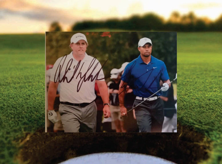 Phil Mickelson & Tiger Woods 8 x 10 photo signed with proof - Awesome Artifacts 