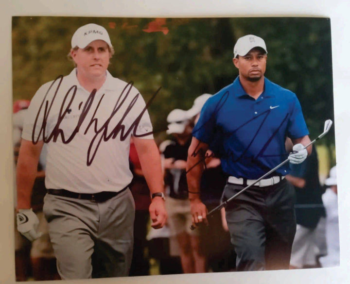 Phil Mickelson & Tiger Woods 8 x 10 photo signed with proof - Awesome Artifacts 