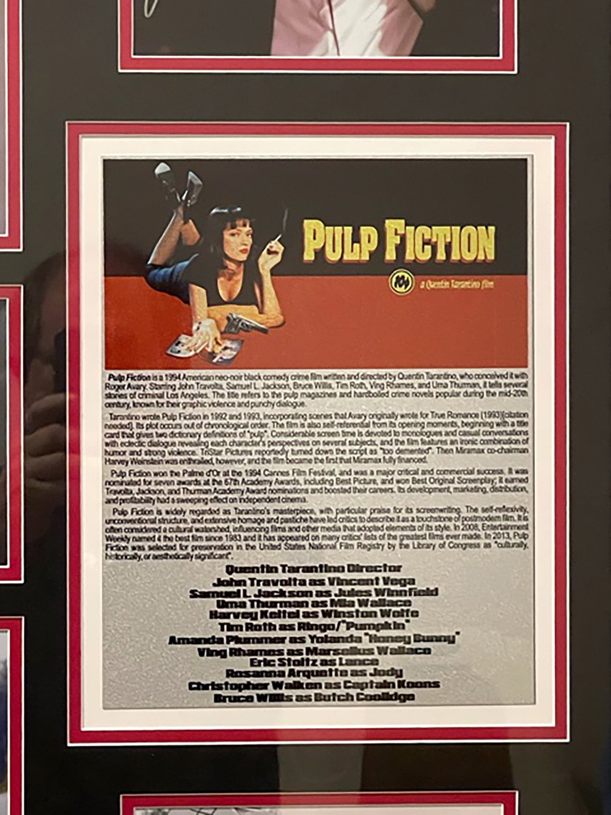 Quentin Tarantino, Uma Thurman, John Travolta, Pulp Fiction cast signed and framed photo collection with proof