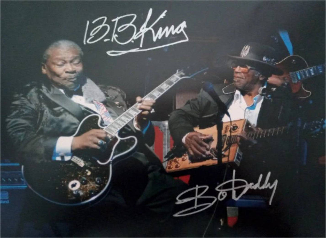 Riley BB King and Bo Diddley 8 by 10 signed photo with proof - Awesome Artifacts 