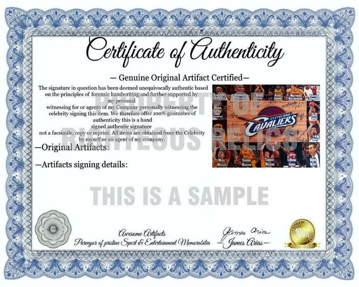 Certificate of Authenticity for Kyrie Irving Kevin Love LeBron James Anderson Varejao Cleveland Cavaliers 16 x 20 team signed photo