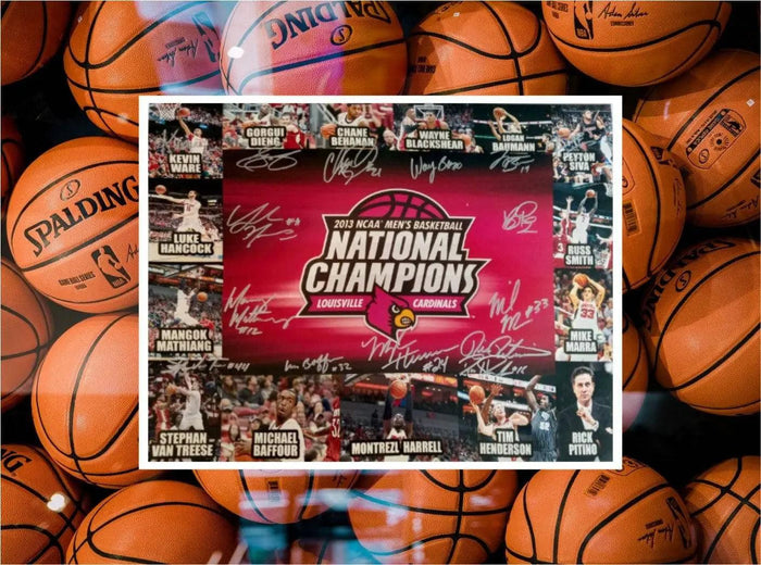 Certificate of Authenticity for Louisville Cardinal National champs Rick Pitino 2013 team signed 16 x 20 photo signed