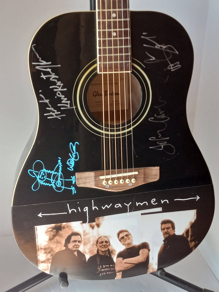 The Highwaymen Johnny Cash, Waylon Jennings, Willie Nelson, Kris Kristofferson signed one of a kind guitar with proof - Awesome Artifacts 