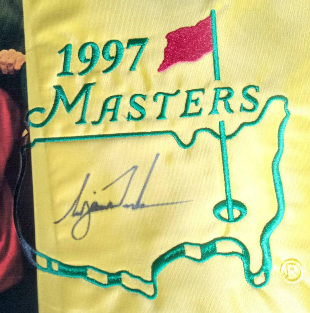 Tiger Woods 1997 Masters flag signed with proof - Awesome Artifacts 