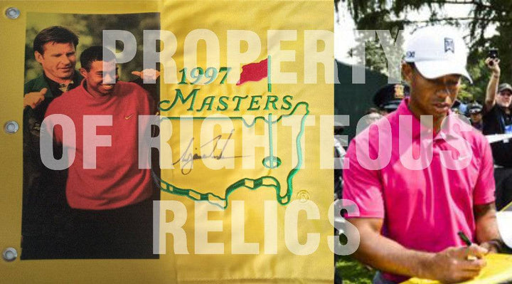 Tiger Woods 1997 Masters flag signed with proof - Awesome Artifacts 