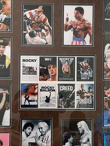 Rocky Sylvester Stallone, Burgess Meredith, Carl Weathers signed and framed cast signed  and framed with proof