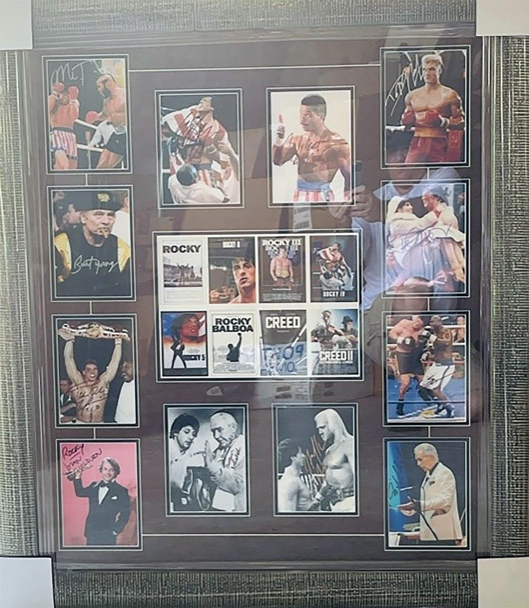 Rocky Sylvester Stallone, Burgess Meredith, Carl Weathers signed and framed cast signed  and framed with proof - Awesome Artifacts 