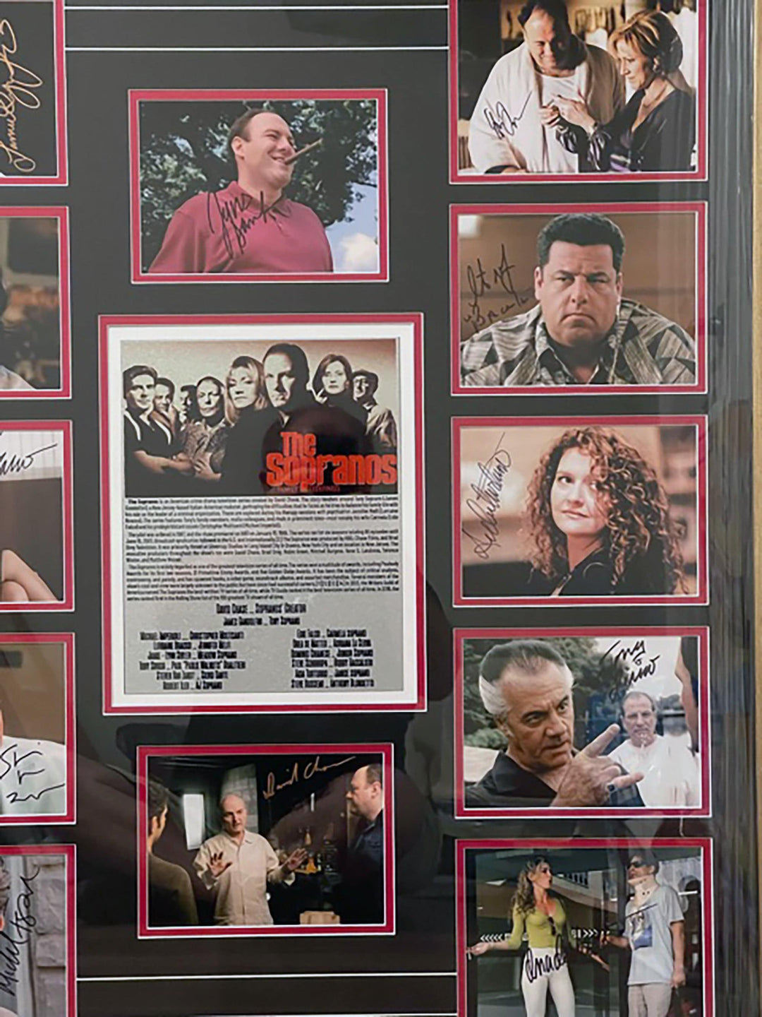 Sopranos James Gandolfini, David Chase, Michael Imperioli, Edie Falco cast signed and framed with proof - Awesome Artifacts 