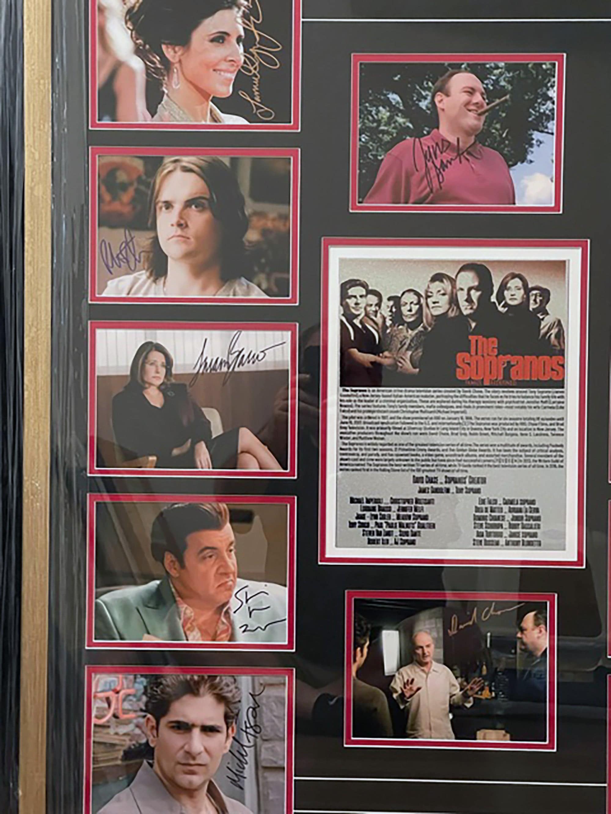 Sopranos James Gandolfini, David Chase, Michael Imperioli, Edie Falco cast signed and framed with proof