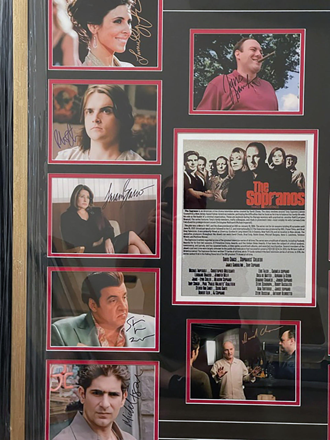 Sopranos James Gandolfini, David Chase, Michael Imperioli, Edie Falco cast signed and framed with proof - Awesome Artifacts 