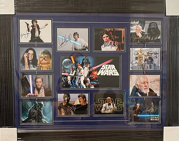 Star Wars cast signed Carrie Fisher, Harrison Ford, George Lucas framed photo collection 40x34 - Awesome Artifacts 