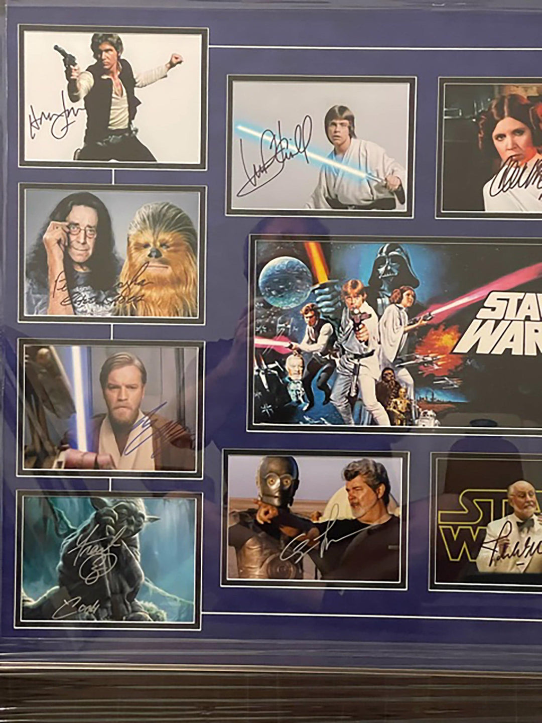 Star Wars cast signed Carrie Fisher, Harrison Ford, George Lucas framed photo collection 40x34 - Awesome Artifacts 