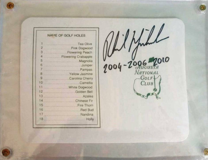 Phil Mickelson Masters golf scorecard signed and inscribed with proof - Awesome Artifacts 