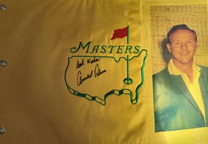 Arnold Palmer the king one of a kind Masters embroidered pin flag signed with proof - Awesome Artifacts 