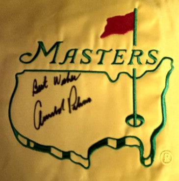 Arnold Palmer the king one of a kind Masters embroidered pin flag signed with proof - Awesome Artifacts 