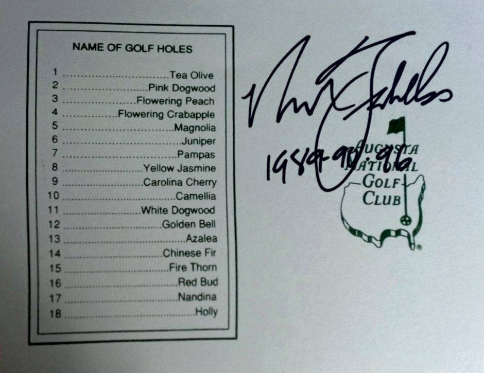 Nick Faldo Masters Golf scorecard signed with proof - Awesome Artifacts 