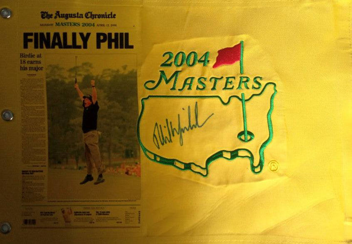 Phil Mickelson Masters champion One of a Kind pin flag signed with proof - Awesome Artifacts 