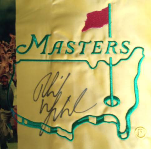 Phil Mickelson One-of-a-Kind Masters pin flag embroidered signed with proof - Awesome Artifacts 