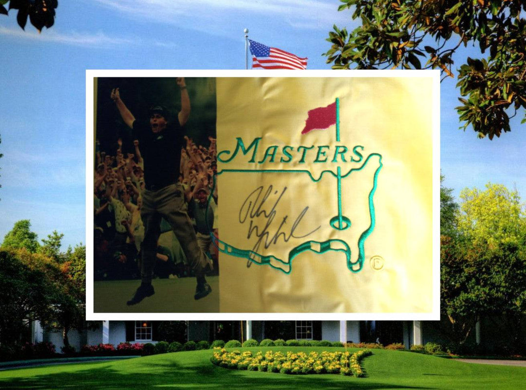 Phil Mickelson One-of-a-Kind Masters pin flag embroidered signed with proof - Awesome Artifacts 