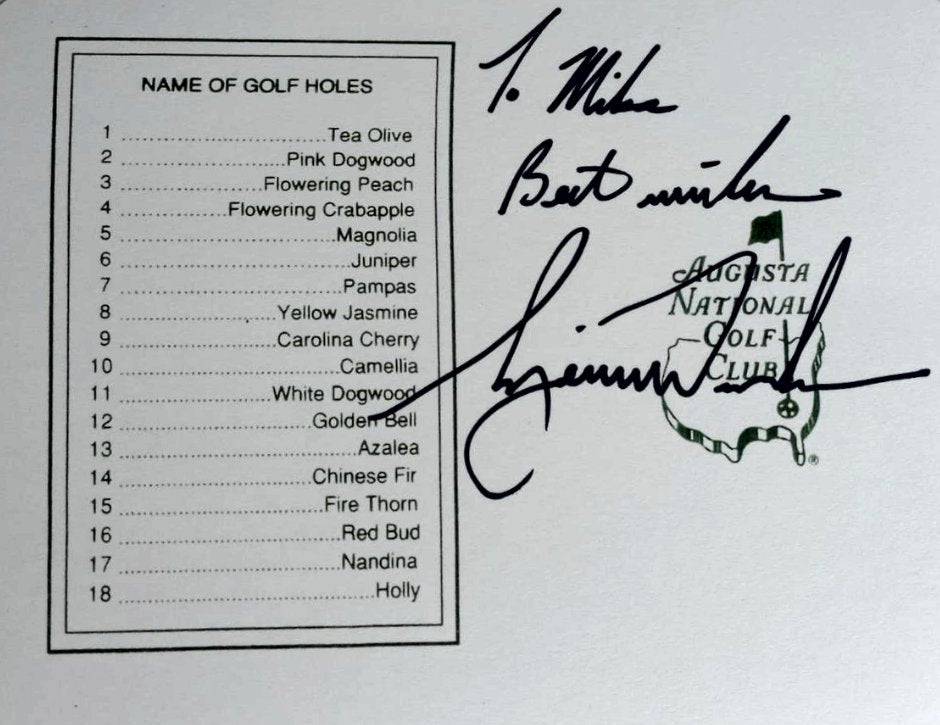 Tiger Woods Masters Golf scorecard signed to Mike - Awesome Artifacts 