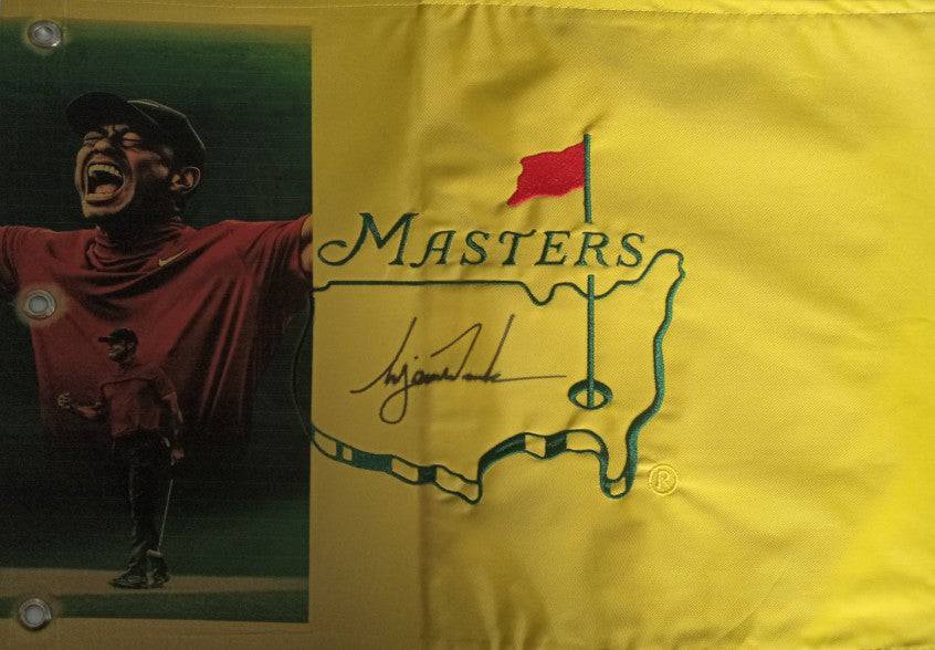 Tiger Woods one of a kind Masters Golf pin flag signed with proof