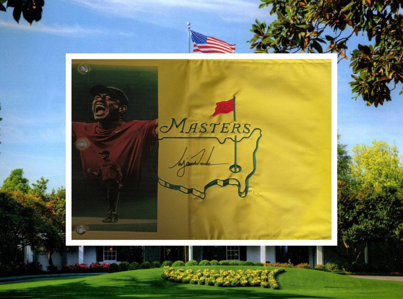 Tiger Woods one of a kind Masters Golf pin flag signed with proof - Awesome Artifacts 