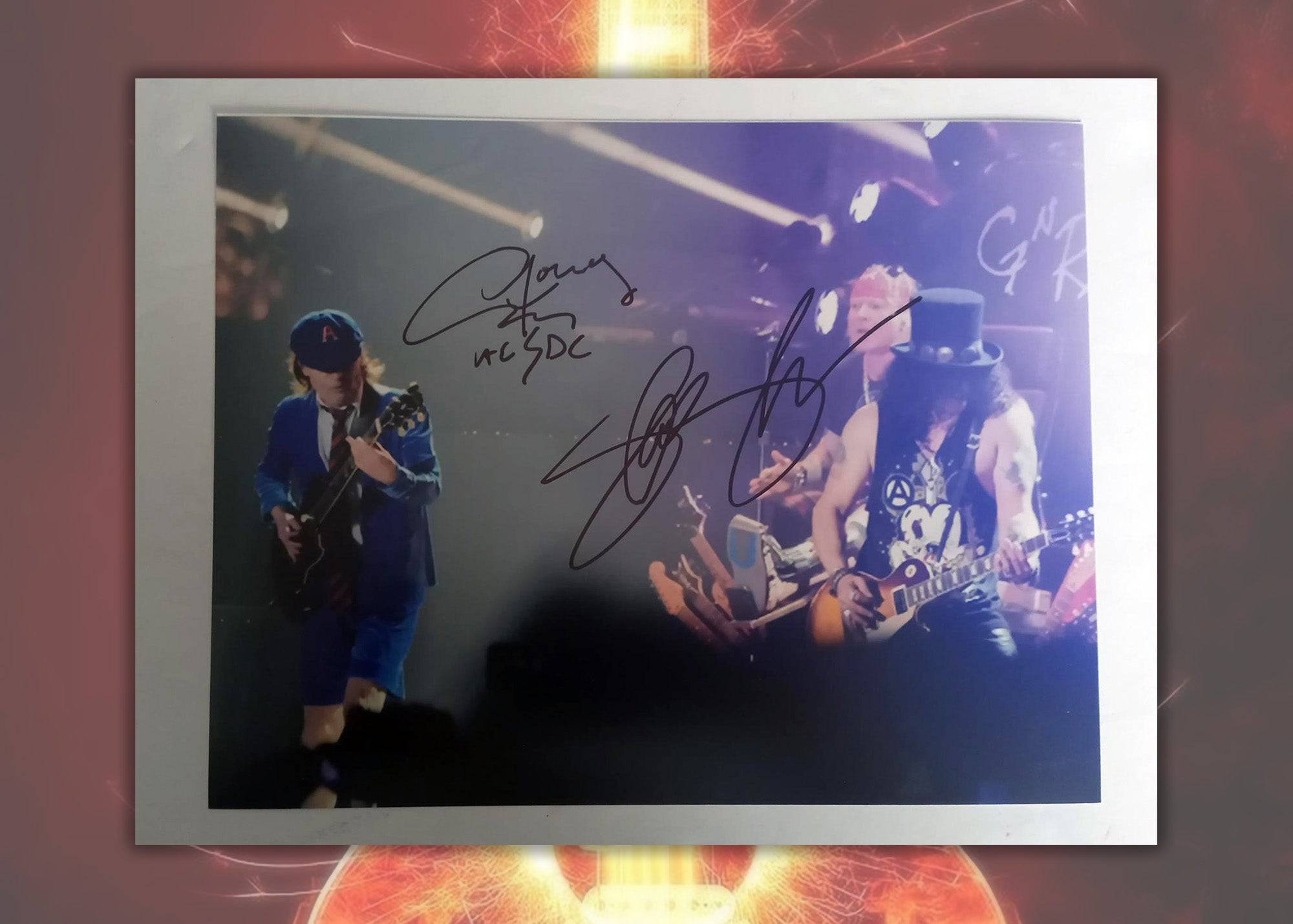 Angus Young and Saul Hudson 'Slash' 8 x 10 photo signed with proof - Awesome Artifacts 