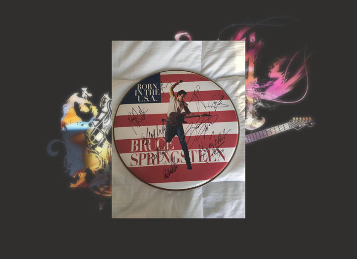 Bruce Springsteen, Clarence Clemons the E Street Band 14 inch drum head signed with proof - Awesome Artifacts 