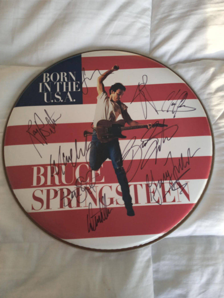 Bruce Springsteen, Clarence Clemons the E Street Band 14 inch drum head signed with proof - Awesome Artifacts 