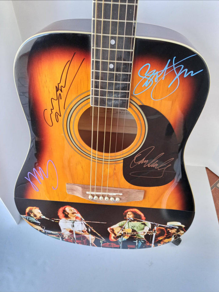 CSNY David Crosby, Neil Young, Graham Nash and Stephen Stills one of a kind guitar signed - Awesome Artifacts 