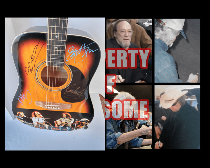 CSNY David Crosby, Neil Young, Graham Nash and Stephen Stills one of a kind guitar signed - Awesome Artifacts 