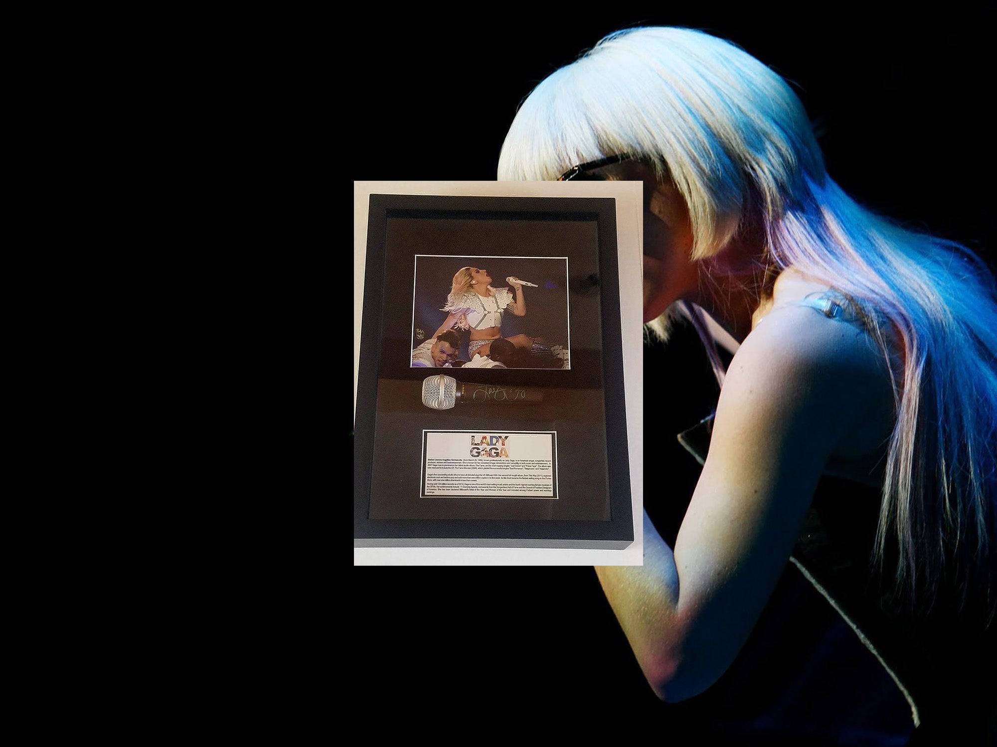 Lady Gaga signed and framed microphone with proof