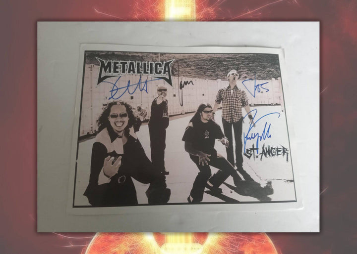 Metallica Kirk Hammett, Lars Ulrich, James Hetfield, Robert Trujillo 8 x 10 photo signed with proof - Awesome Artifacts 