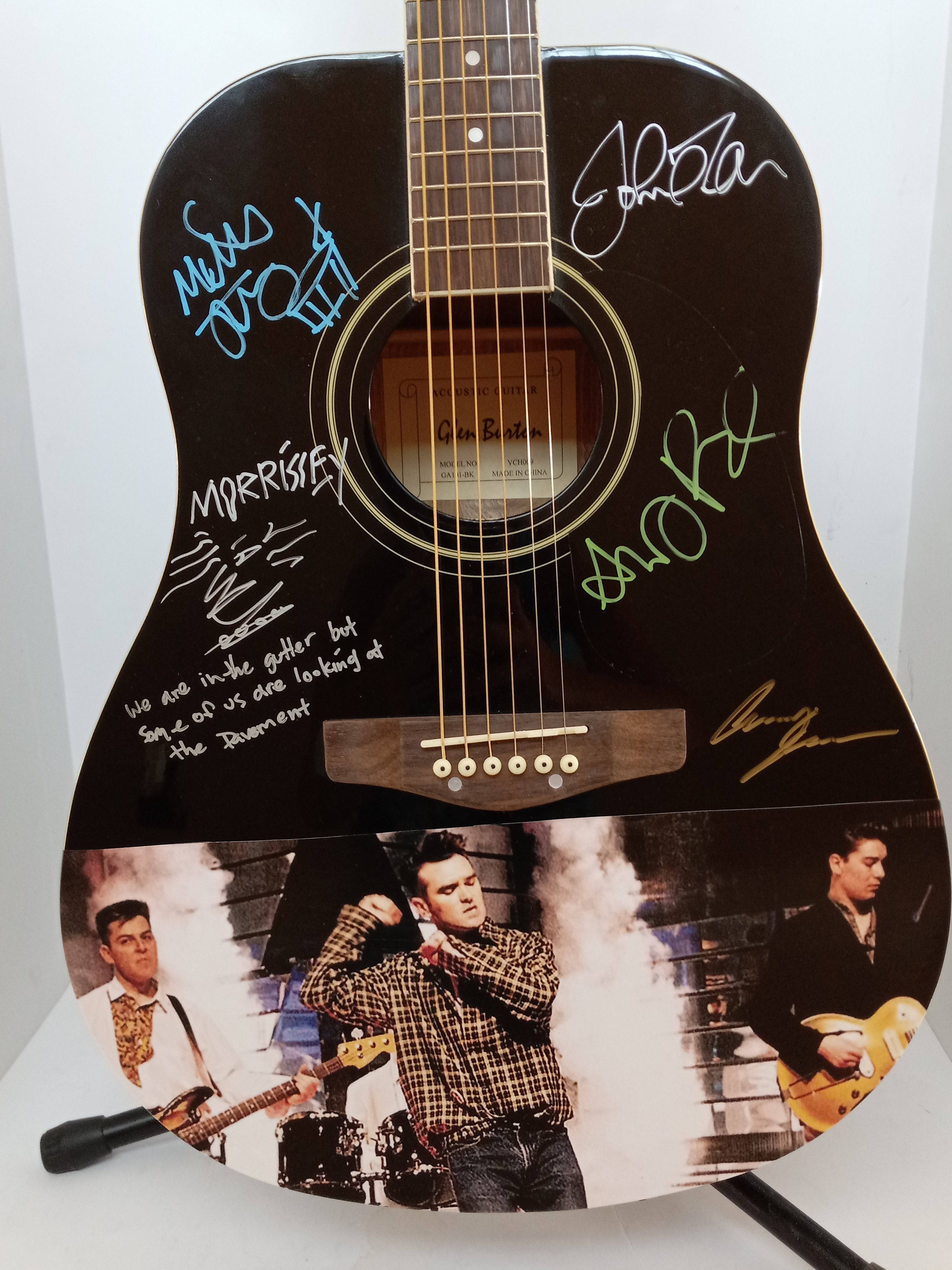 Morrissey and The Smiths acoustic one of a kind guitar signed with proof - Awesome Artifacts 