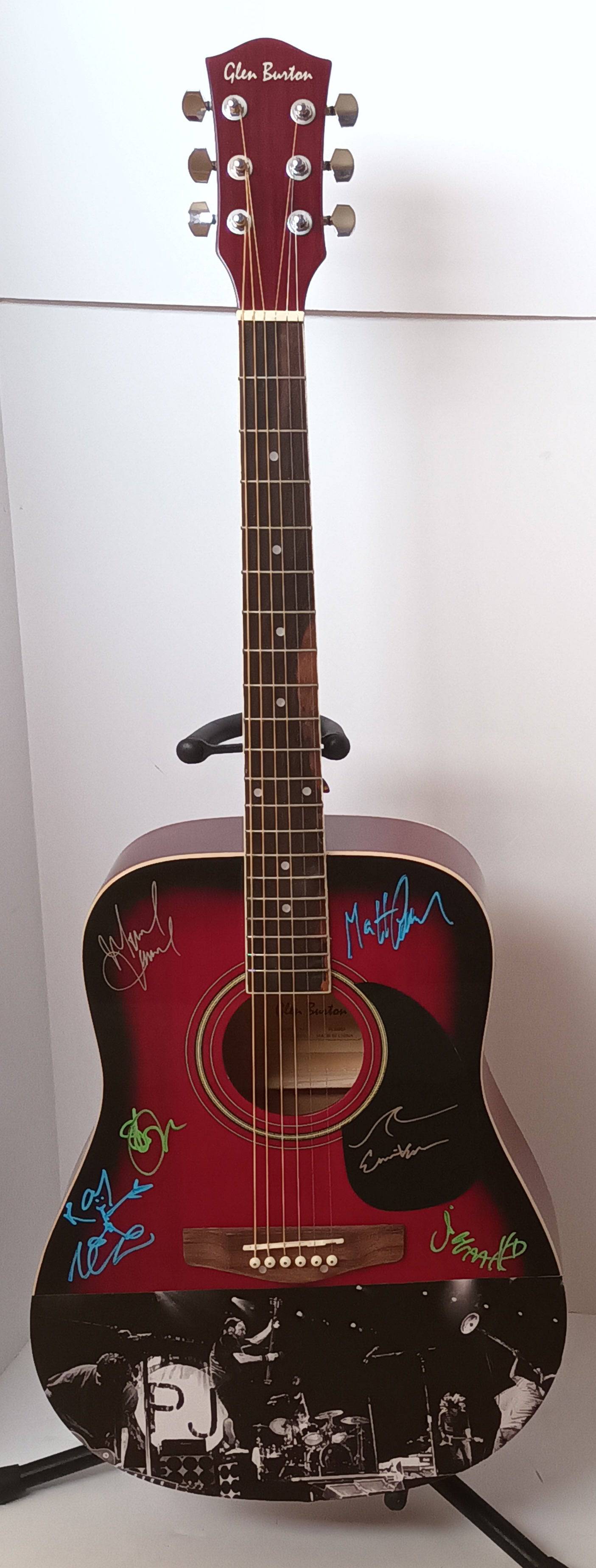 Pearl Jam Eddie Vedder, Dave Krusen, Mike McCready, Jeff Ament, Stone Gossard, Matt Cameron one of a kind guitar - Awesome Artifacts 