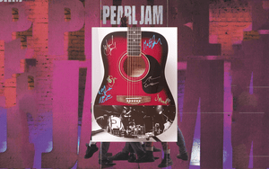 Pearl Jam Eddie Vedder, Dave Krusen, Mike McCready, Jeff Ament, Stone Gossard, Matt Cameron one of a kind guitar - Awesome Artifacts 