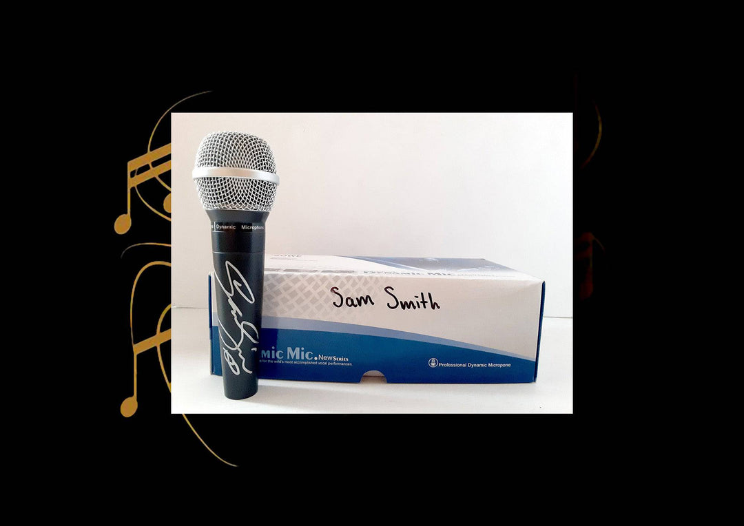 Sam Smith microphone signed with proof - Awesome Artifacts 