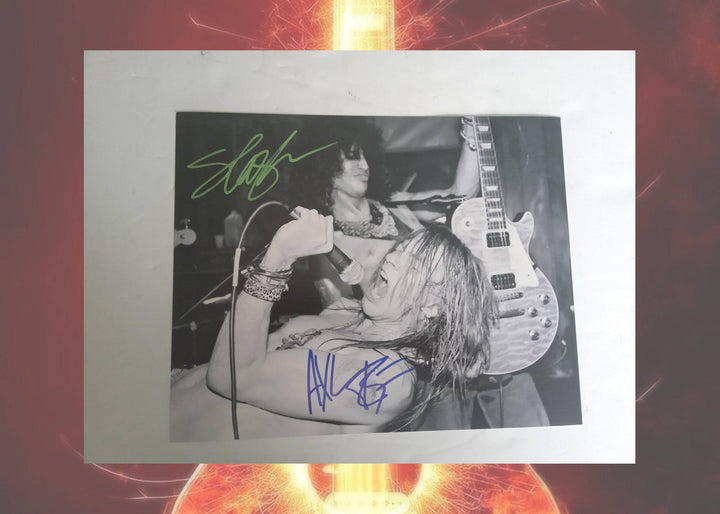 W. Axl Rose and Saul Hudson Slash Guns N Roses 8 x 10 photo signed with proof - Awesome Artifacts 