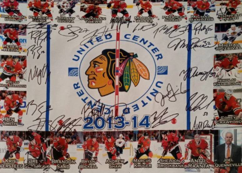 2013-14 Patrick Kane, Patrick Sharp, Corey Crawford, Chicago Blackhawks team signed 16 x 20 photo - Awesome Artifacts 