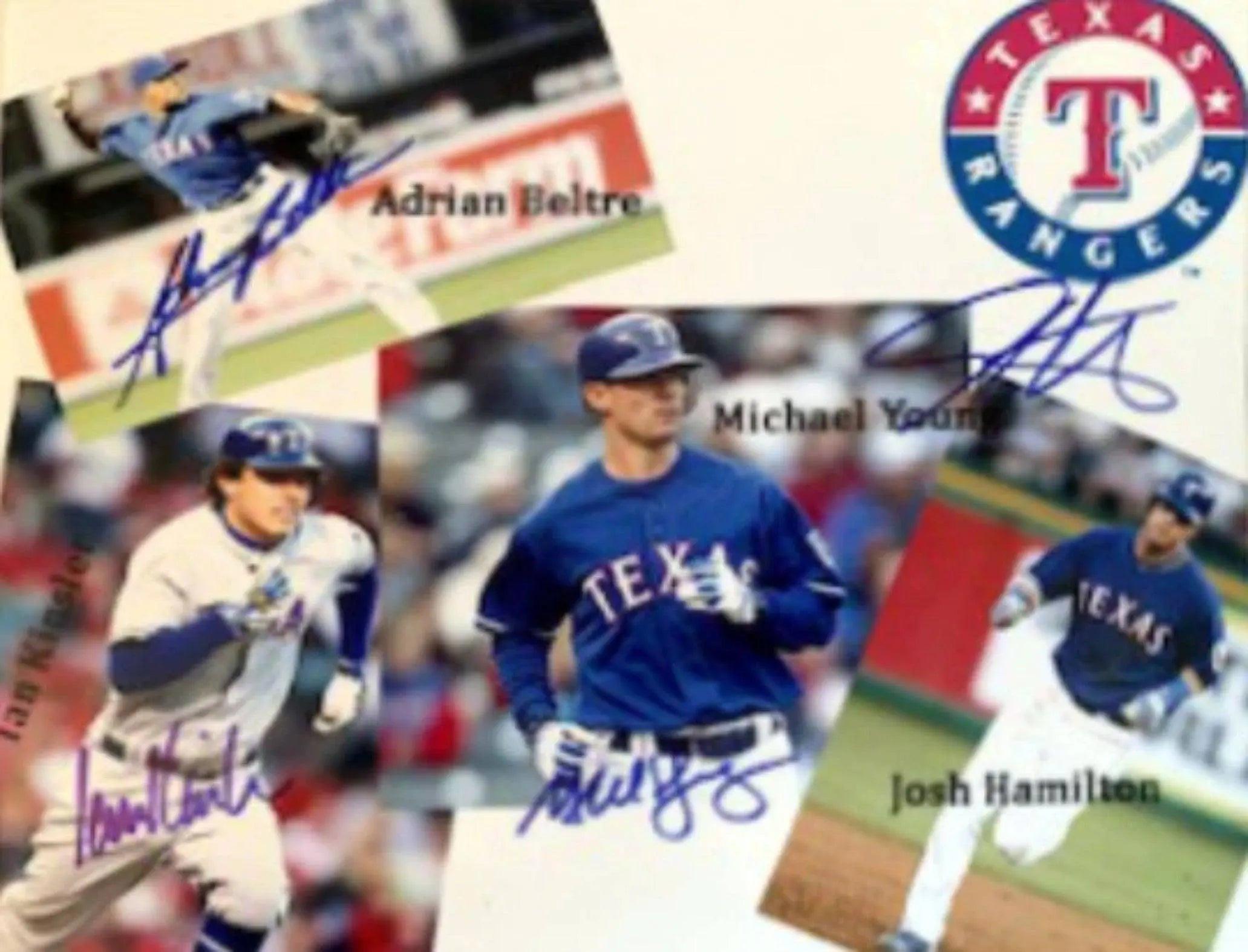 Signed Beltre, Young, Kinsler, Hamilton Rangers 8x10 Photo