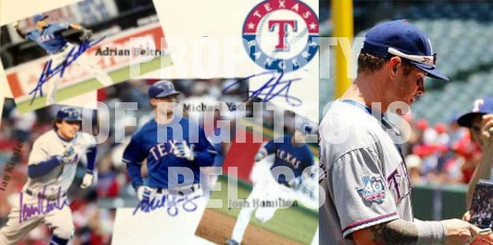 Adrian Beltre Michael Young Ian Kinsler Josh Hamilton Texas Rangers 8 x 10 photo signed - Awesome Artifacts 