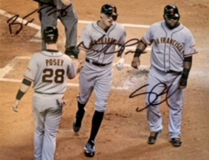 Buster Posey Pablo Sandoval Hunter Pence San Francisco Giants 8 x 10 photo signed - Awesome Artifacts 