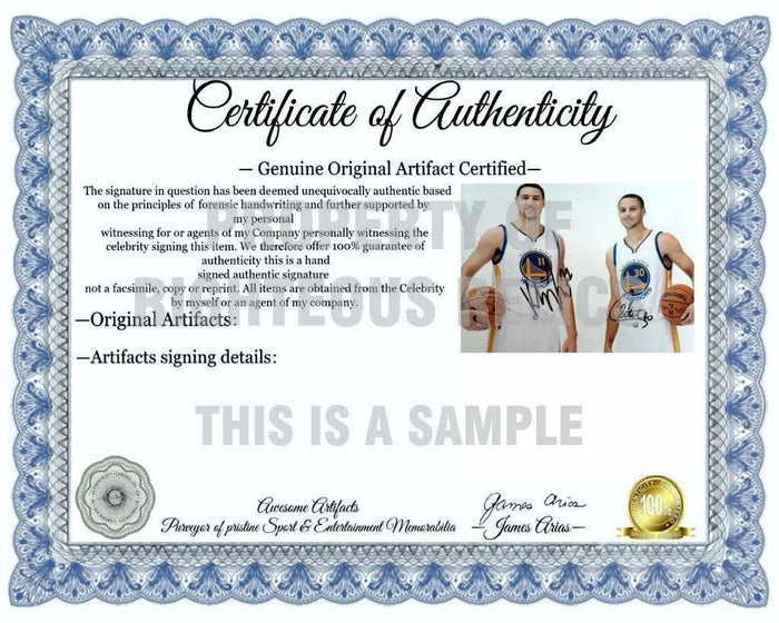 Certificate of Authenticity for Golden State Warriors Stephen Curry and Klay Thompson 8 x 10 signed photo with proof