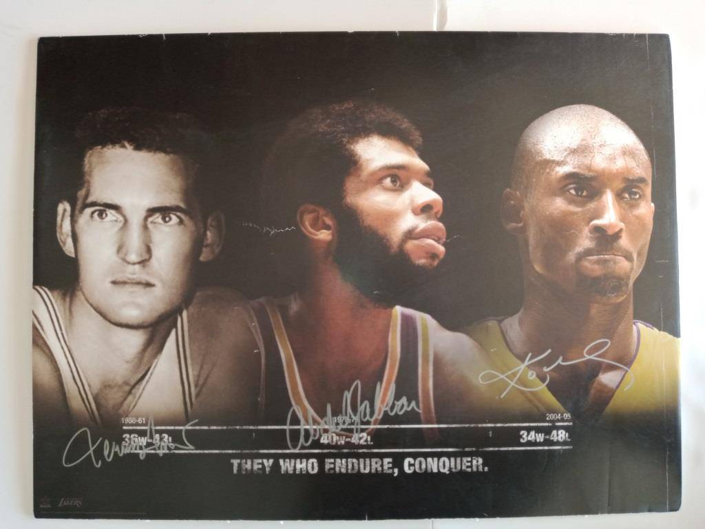 Kobe Bryant, Kareem Abdul-Jabbar, Jerry West 24x18 poster signed with proof - Awesome Artifacts 