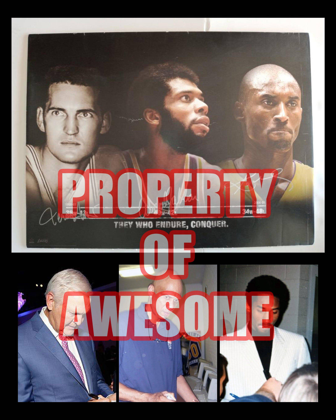 Kobe Bryant, Kareem Abdul-Jabbar, Jerry West 24x18 poster signed with proof - Awesome Artifacts 