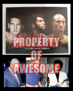 Kobe Bryant, Kareem Abdul-Jabbar, Jerry West 24x18 poster signed with proof