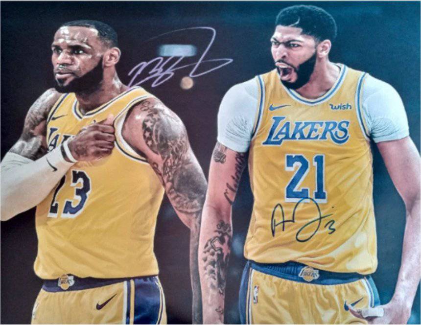 LeBron James and Anthony Davis Los Angeles Lakers 16 x 20 photo signed with proof - Awesome Artifacts 